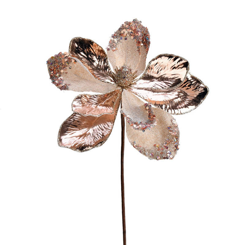 Vaporisateur de Noël artificiel brillant 11 po Vickerman Magnolia, Or rose