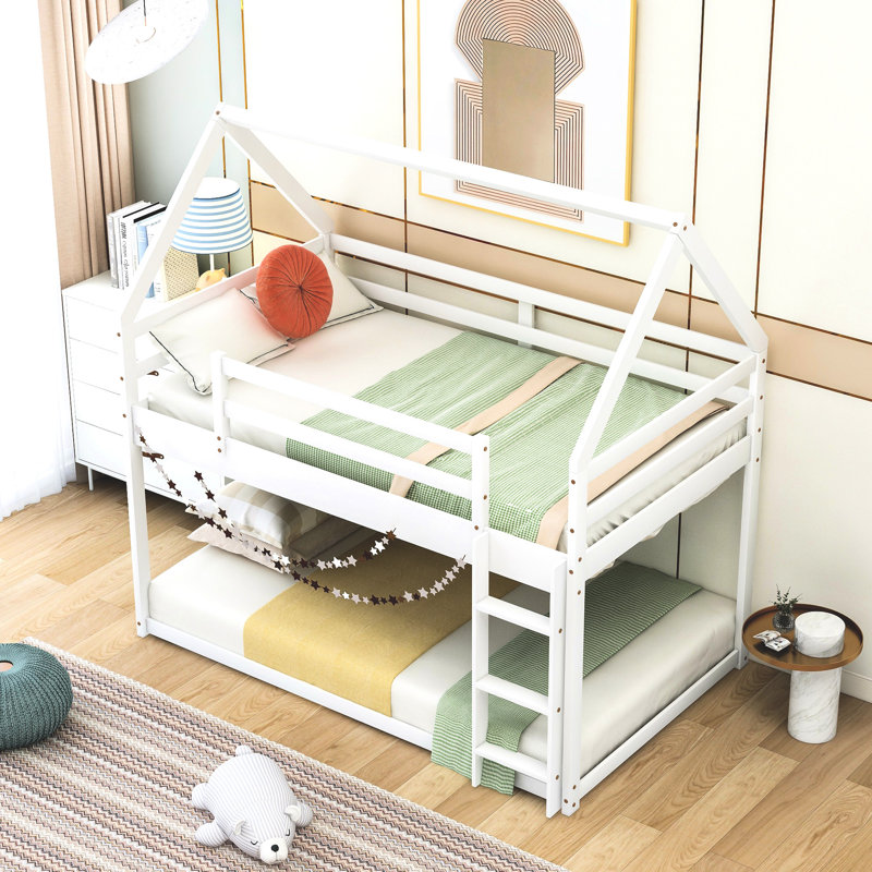White Twin Over Low Bunk Bed, House-Like With - Firm & Efficient House Design Effortless, White