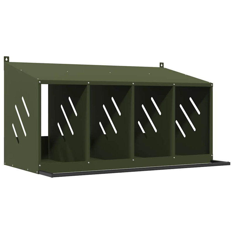 Chicken Nesting Box With 4 Compartments Metal, Olive Green