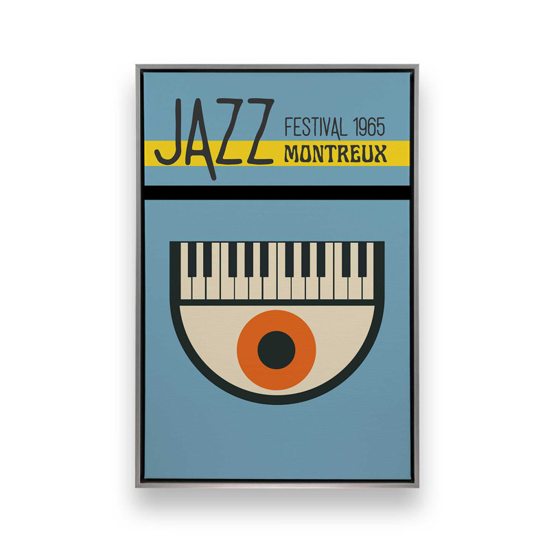 Affiche rétro vintage sur toile Jazz dans un cadre, Chrome poli, H 18,75 po x l 12,75 po