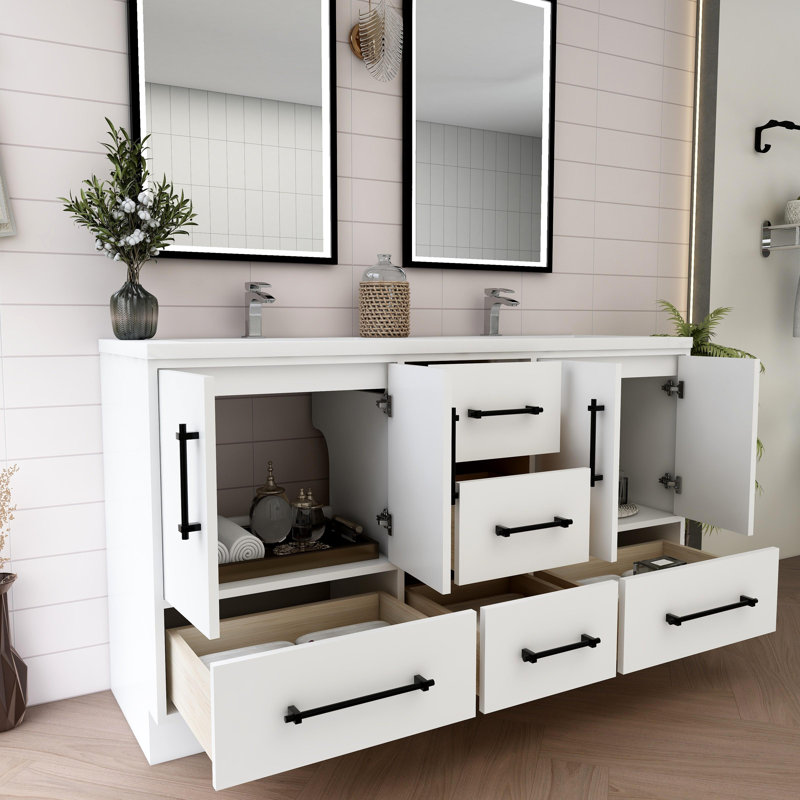 Gloss White Freestanding Double Vanity with Acrylic Top