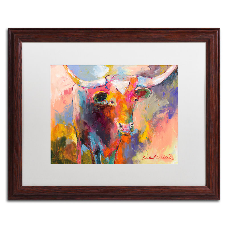 « boeuf », impression sur toile, H 16 po x l 20 po x P 0,5 po, Encadrement grain de bois, Blanc