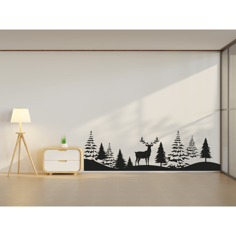 Mountains Wall Decal Deer Wall Sticker, 18" H x 62" W, Black
