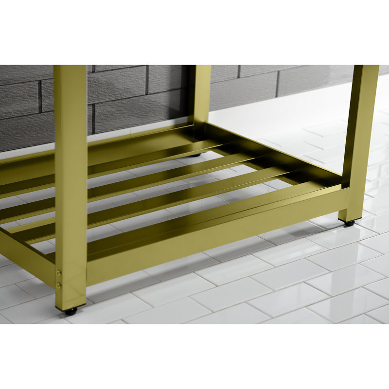 Kingston Brass Quadras 31-Inch Ceramic Console Sink with Steel Base and Shelf, Single, White/Brushed Brass
