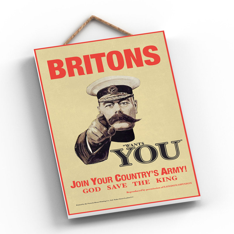 Lord Kitchener Britons Vintage Retro Poster Design On Wooden Plaque