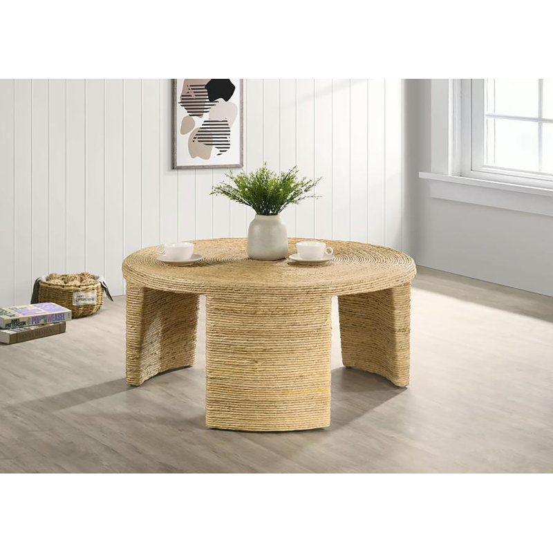 Table basse ronde en rotin tissé Deantony