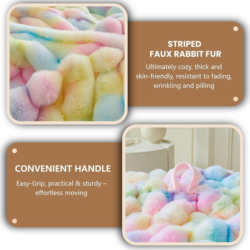 Housse de fauteuil moelleux en fausse fourrure de lapin (sans rembourrage), sac de rangement à poils longs à rayures Tie Dye pour jouets en peluche, housse de fauteuil à billes nervurée floue