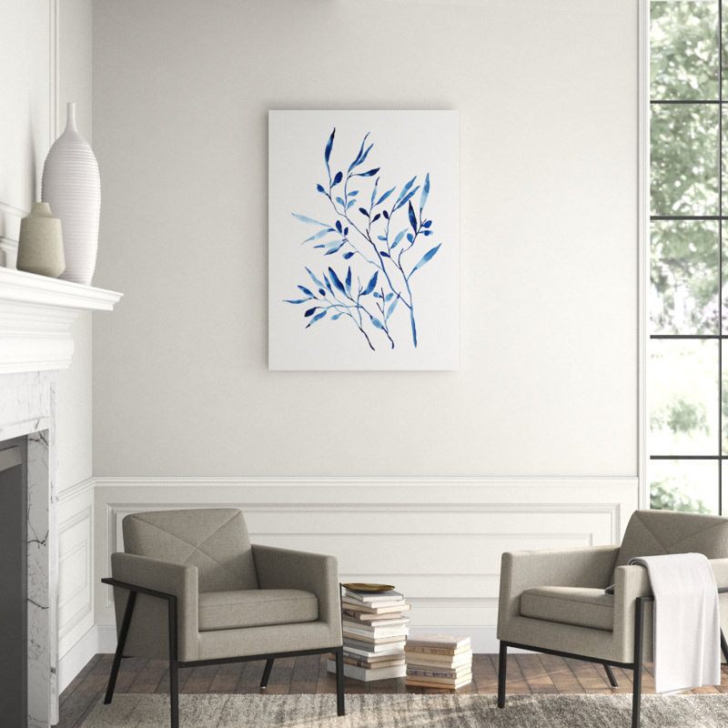 Foglie Blu I Print by Barclay Butera, 32" H x 24" W x 1.5" D, Glass Coat