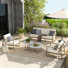 Patio Aluminum Loveseat Conversation Set With Concrete Tables
