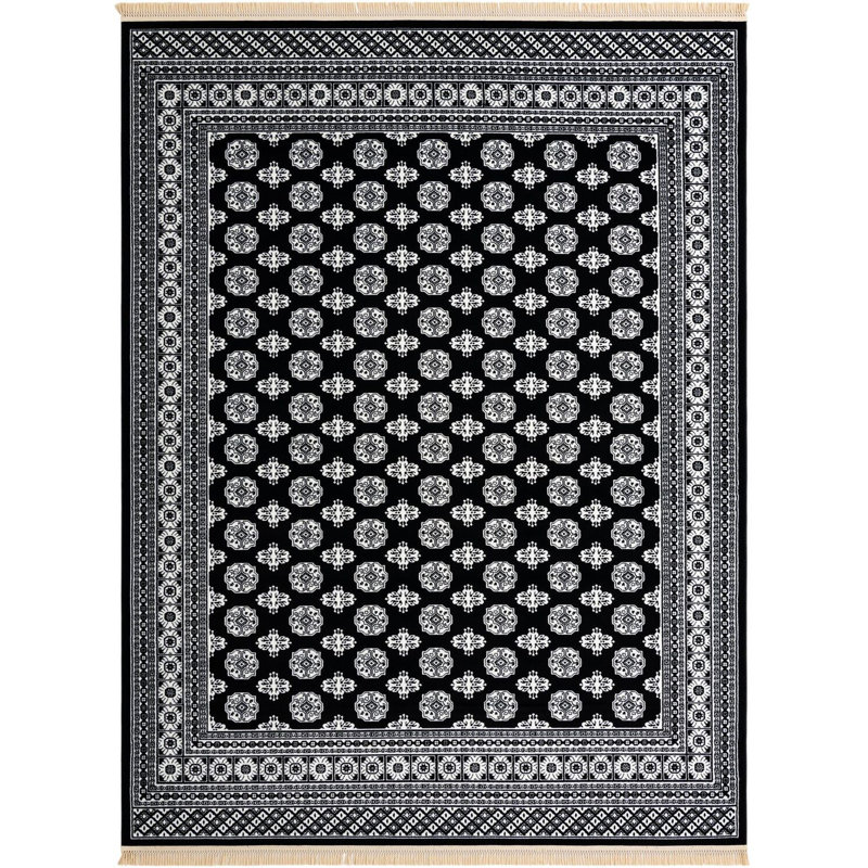 Tapis traditionnel Hinshaw noir et blanc, Rectangle 9 pi x 12 pi