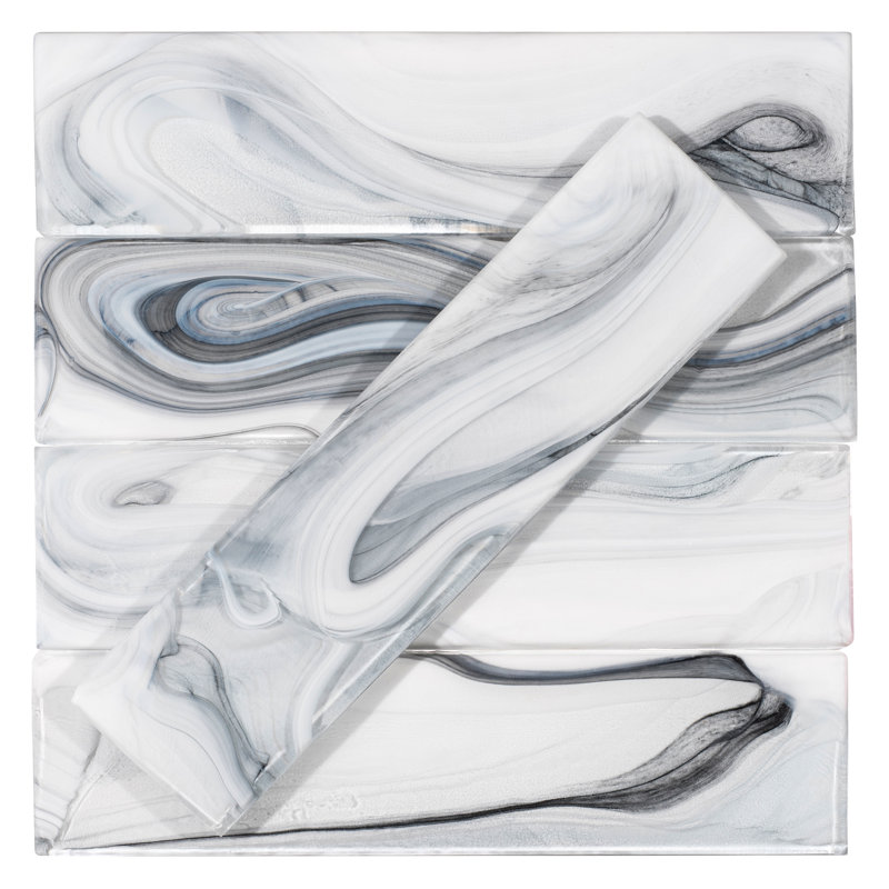 Barc 3" x 12" Straight Edge Glass Marble Look Subway Wall Tile, Sequioa