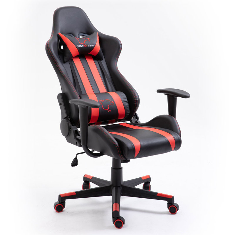 Inbox Zero Balazuc Adjustable Reclining Ergonomic Faux Leather Swiveling PC & Racing Game Chair in Red