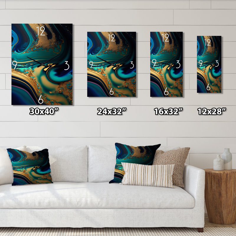 Horloge murale moderne Dreams, or liquide et marbre turquoise IV, Petit