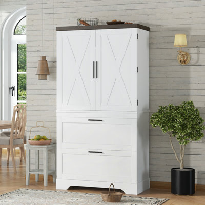 Modern Farmhouse Style Wooden Cabinet With Sturdy Frame With Inside Door Storage Divider With Drawers For Living Room, Entryway, Bedroom, Hallway, Off