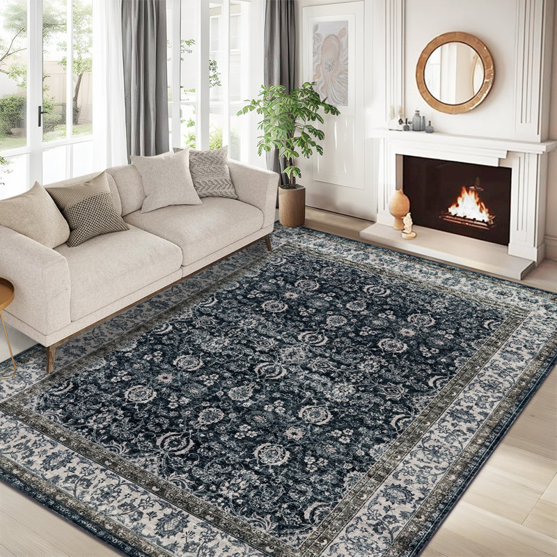 Area Rugs Vintage Floral Area Rug Washable, Low Pile, Non-Slip, mark Resistant Carpet for Living Room, Bedroom, Dining Room, Home Office