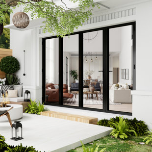 Porte patio pliante pliante en aluminium noir (3 + 1)