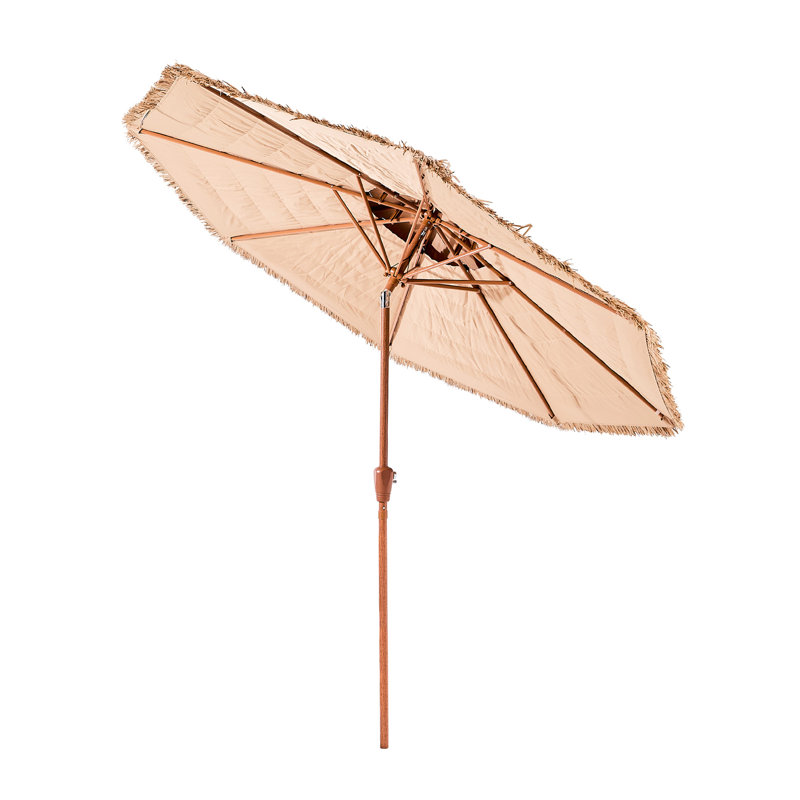 Parasol de patio 9 pi avec 2 auvent en chaume, inclinaison de 30 po, manivelle manuelle, 140 g, parasol de piscine à 8 nervures métalliques, nervures, couverture idéale pour le soleil