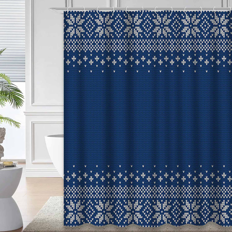 Rideau de douche tricoté bleu avec 12 crochets, L 72 po x l 84 po