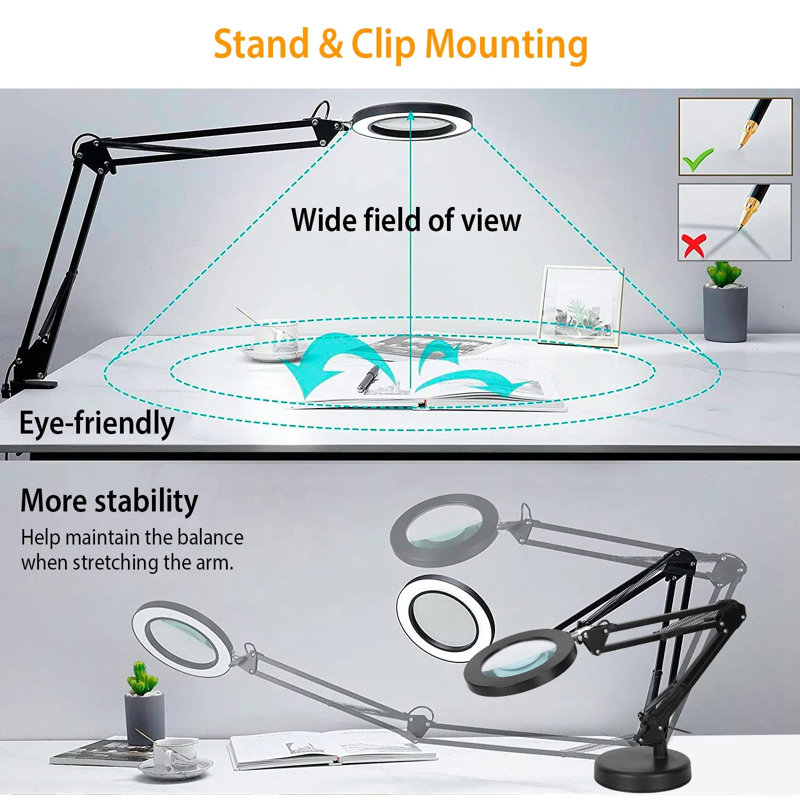 Loupe 8X avec lumière, lentille en verre optique 4,3 pouces, 3 modes d'éclairage et 10 niveaux de luminosité