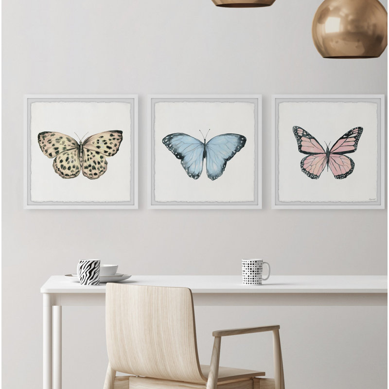 " Colourful Butterflies " 3 - Pieces Painting Print, 12" H x 12" W