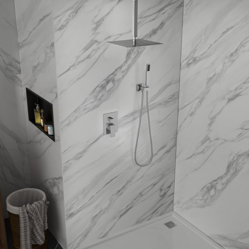 16 Inch Ceiling Mounted Shower System Rain Mixer Shower Combo Set Shower Head with Hand Shower, Polished Chrome