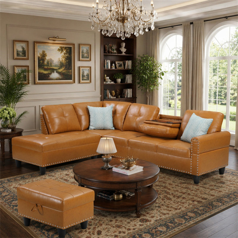 Canapé modulaire en similicuir avec repose-pieds, Ginger Faux Leather
