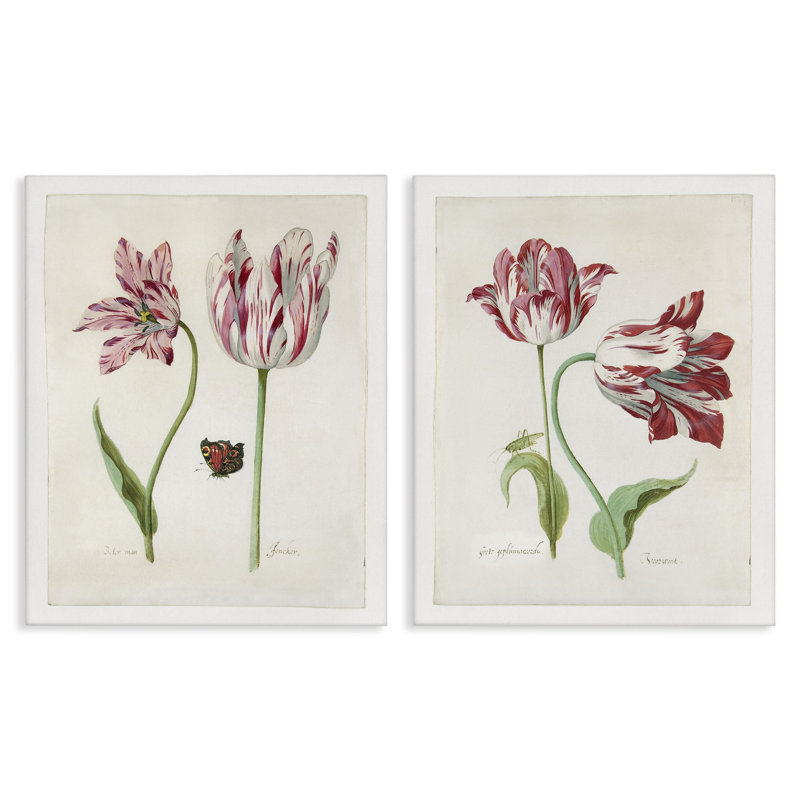 Ensemble de 2 reproductions d'art sur toile rétro par tulipe et insectes par Jacob Marrel, H 20 po x l 16 po