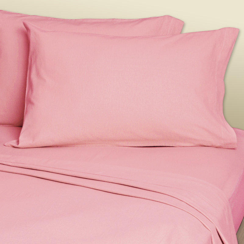 Cotton Blend Sheet Set, Queen Sheet Set + Fitted Sheet + 2 Pillowcases, Rose