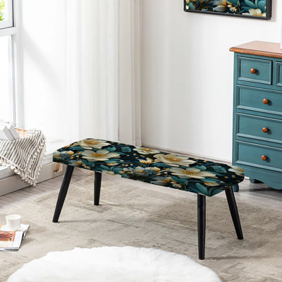 Banc rembourré floral noir