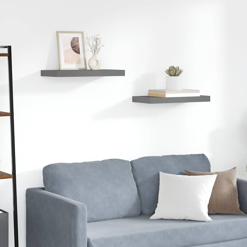 Ensemble de 2 tablettes murales flottantes en métal et MDF gris brillant, Dark Grey, H 1,5 po x l 15,7 po x P 9,1 po