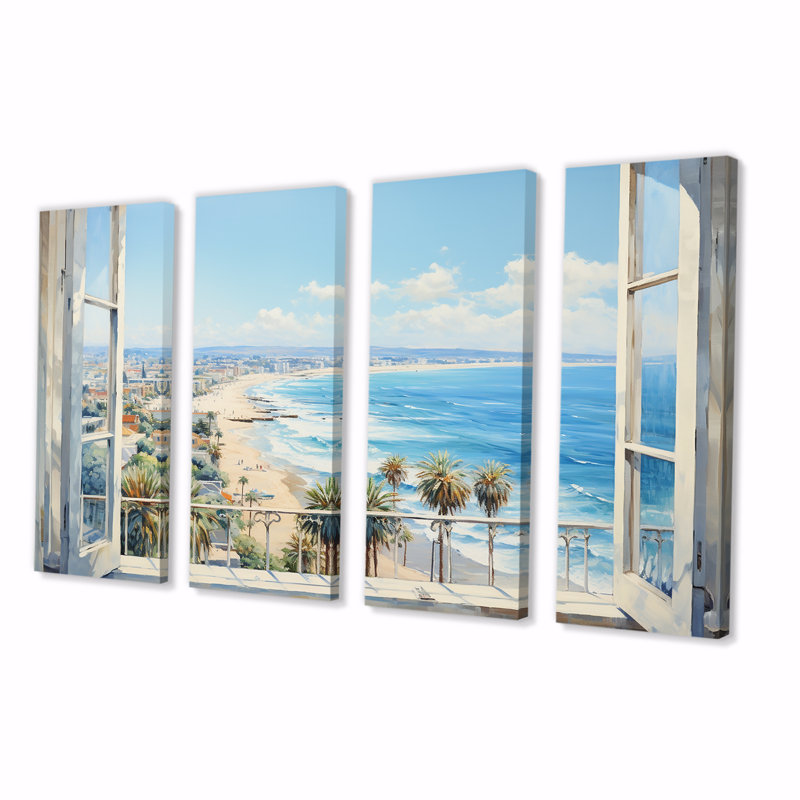 «Coastal Window View By The Beach I - Landscape», art mural 4 pièces, H 28 po x l 48 po