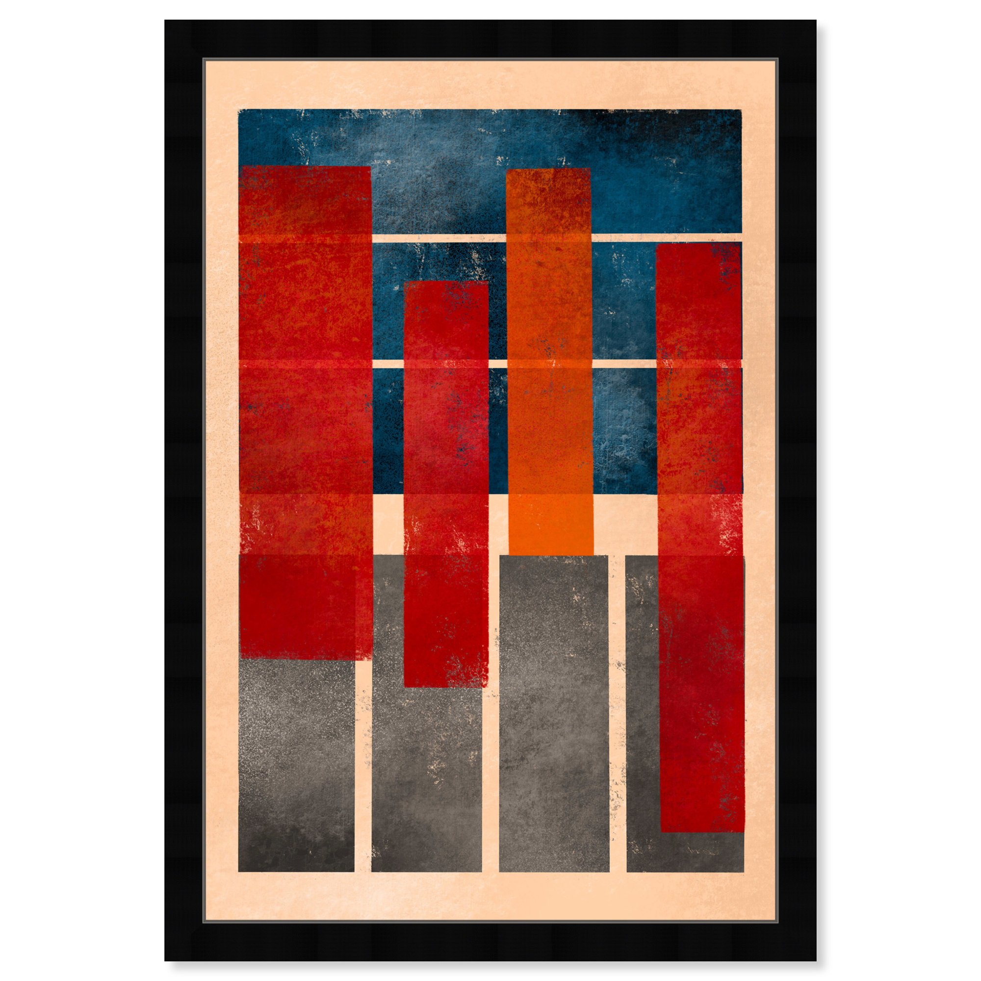 Geometric Red And Blue by Oliver Gal, Black, 47" H x 32" W