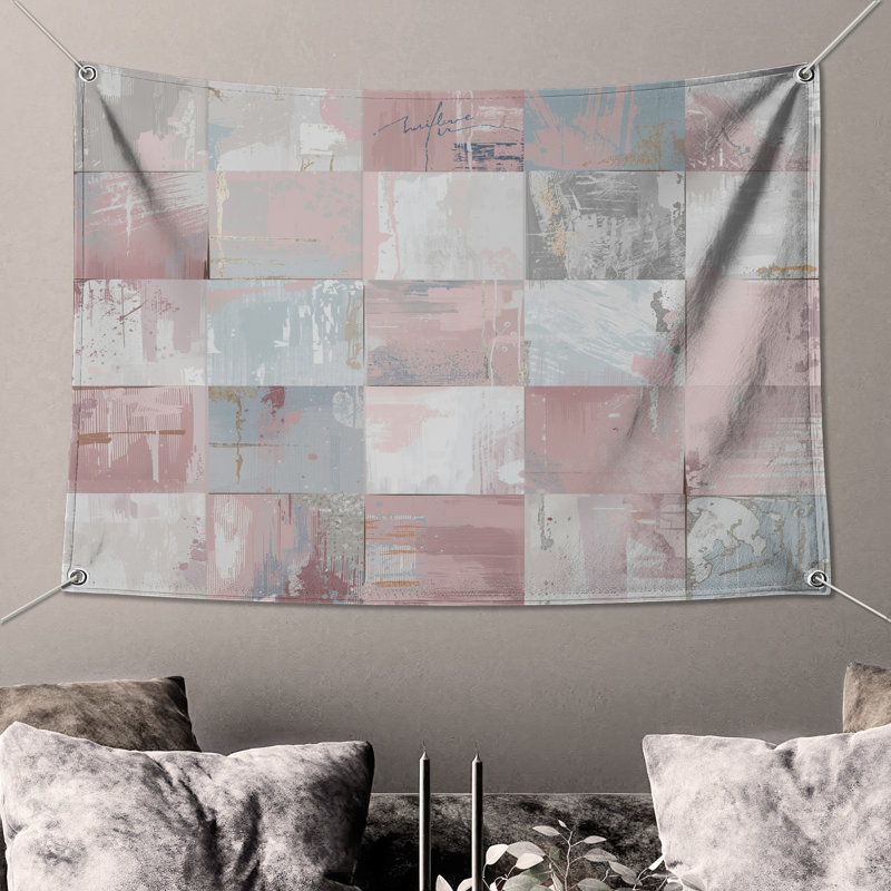 Tapisserie murale pastel patchwork abstrait, H 104 po x 88 avec 4 œillets
