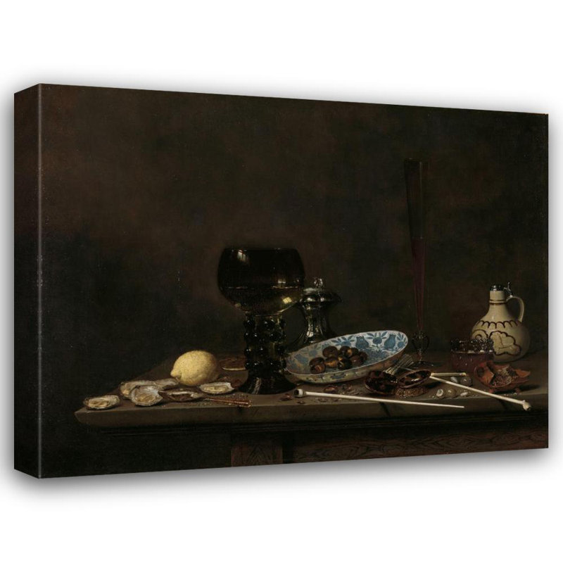 «Nature morte avec Roemer, flûte en verre, pot de faïence et tuyaux» par Jan Jansz. Van De Velde Iii - Art sur toile tendue avec châssis
