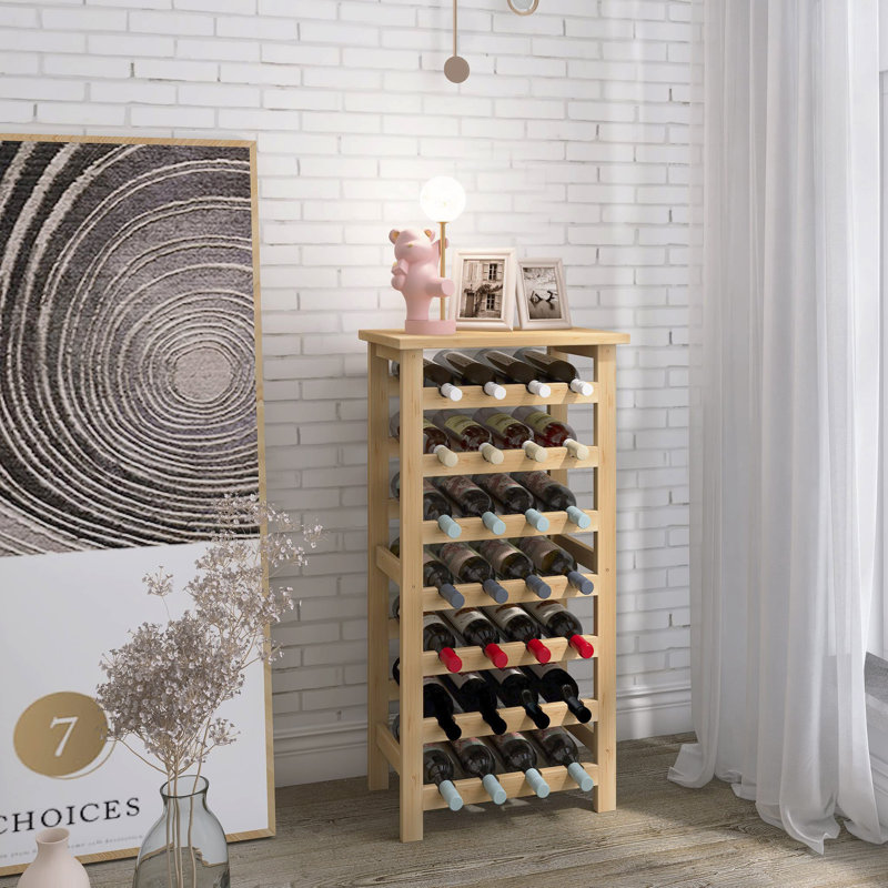 Coltan 28 Bottle Solid Wood Floor Wine Bottle Rack, Natural