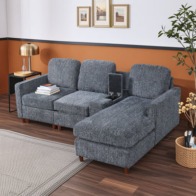 3-Seater Sectional Sofa with Reversible Chaise, Chenille Upholstery, Hidden Storage and Rubber Wood Legs