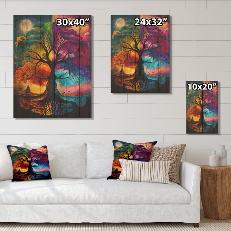 «Tree Of Life Day and Night II - Forest», reproduction sur toile, H 40 po x l 30 po x P 1,5 po, Bois