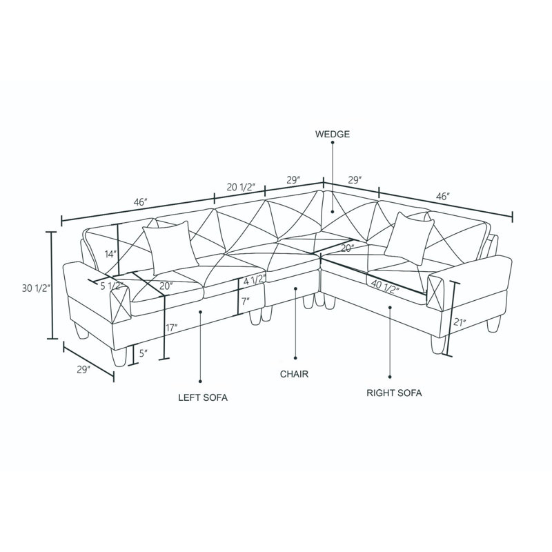 Caelean Upholstered L-Shaped Sectional Reversible, Gray Green Linen Blend, Black
