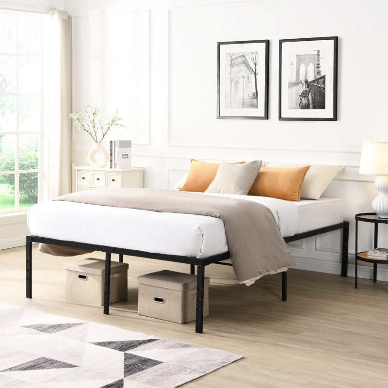 Full Size Heavy Duty Metal Bed Frame, Black, Quick Installation, No Squeaking, Can Bear 1000 Pounds, Reinforced Slats For Mattress, Under - Storage Organization, Ideal Various Rooms, Leg Connection