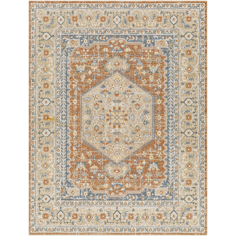 Machine Washable Traditionnal Boho Burnt Orange Area Rug, Rectangle 160 x 213cm