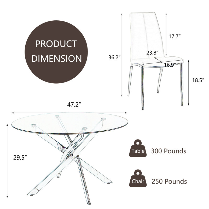 Gunaratnam 4 - Person Glass Top Pedestal Dining Set, Black, Sliver