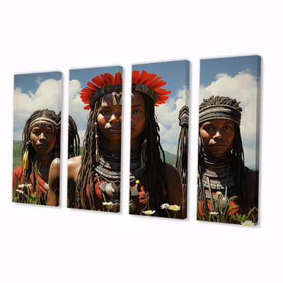 Ensemble de 4 décorations murales rouges sur une tribu africaine