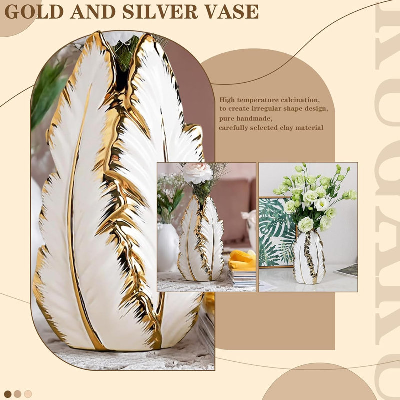 Golden Painted Ceramic High-End Vase, Gold/White