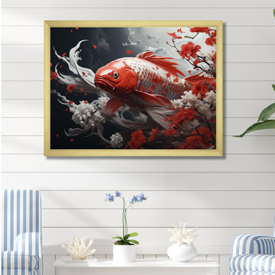 Kois rouge et gris nageant avec sérénité IV sur toile