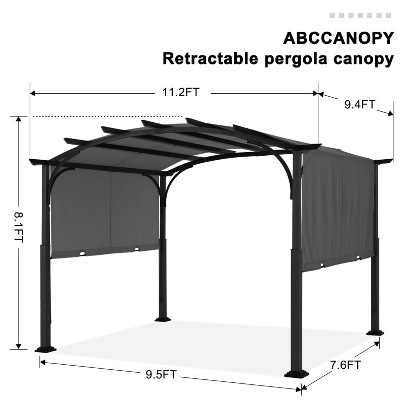 Steel Pergola with Canopy The Pergolas Group, Dark Gray, 97" H x 134" W x 112" D