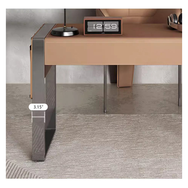 Stylish Modern Desk with Saddle Leather Top and 2 Drawers, 29.5" H x 55.1" W x 23.6" D