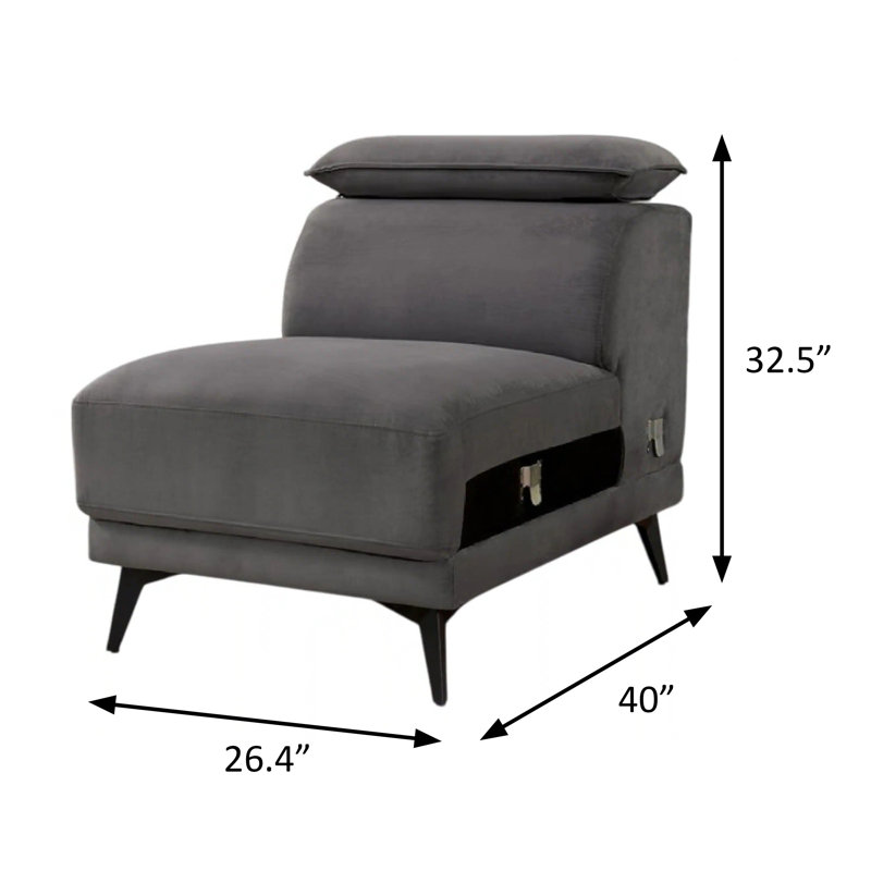 Chaise sans accoudoirs contemporaine l 26,4 po, gris foncé, Gris foncé