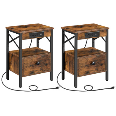 21.5" Iron Nightstand with Storage and Built-In Outlets by 17 Stories
