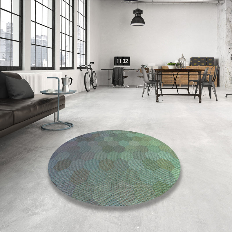 Performance Wool Geometric Indoor Rug, Round 5'