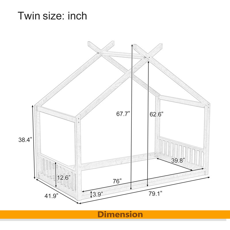Lit maison Montessori, Lit simple, Blanc